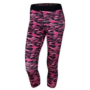 Nike Dri Fit Relay Camo Running Crop Leggings Womens Size XS Pink Black Pull On